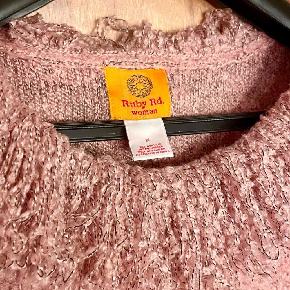 Ruby Rd. Pink Cowl Neck Sweater with Fringe - Picture 3 of 5